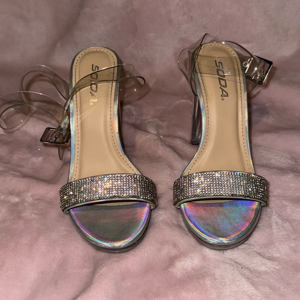 Clear glitter heels